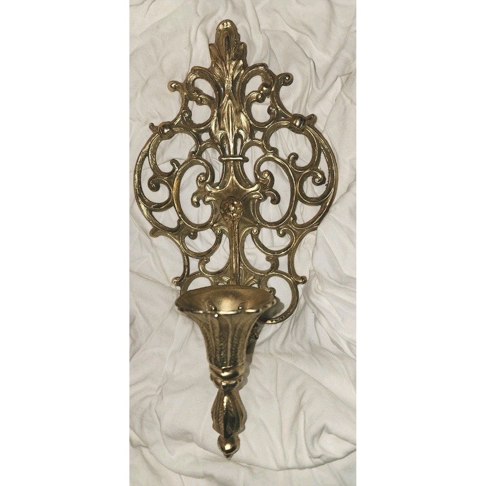 Vintage Hollywood Regency Gold Metal Wall Sconces Candle Holders Ornate - Picture 3 of 5
